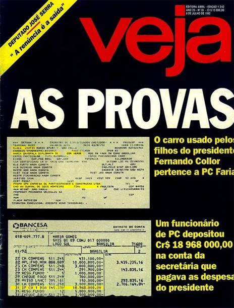 08/07/1992 - "As provas" - Reportagem revela que PC Farias era dono de um carro usado pelos filhos de Fernando Collor e que havia subornado uma secretária responsável pelas despesas do presidente