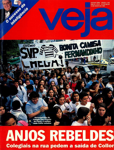 19/08/1992 - "Anjos rebeldes" - Em meio à onda de protestos contra Collor, estudantes secundaristas do colégio onde o presidente estudou vão às ruas para exigir seu impeachment