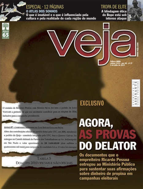 08/07/2015 - "Agora, as provas do delator" - Uma semana após revelar o caso, VEJA publica os documentos que Ricardo Pessoa entregou ao Ministério Público com detalhes das propinas pagas a Fernando Collor e outros políticos