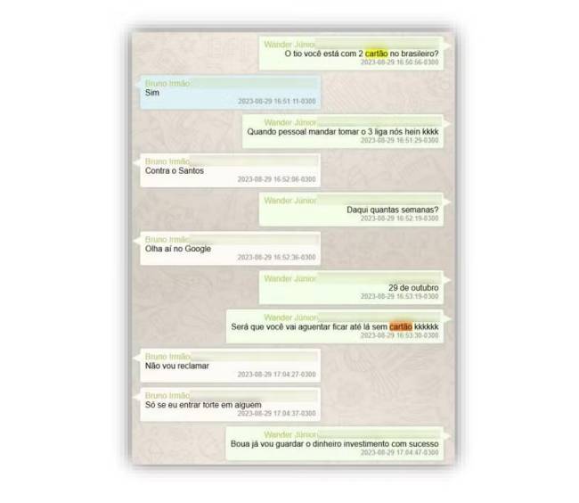 printbbbbb-2- Conversa entre Bruno Henrique e irmão Wander sobre os cartões amarelos do jogador