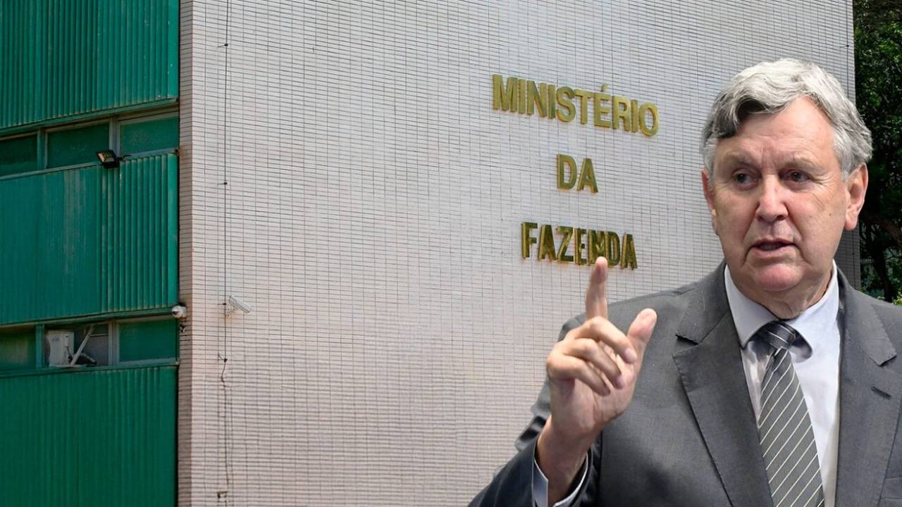 O senador Luis Carlos Heinze (PP-RS) em frente ao Ministério da Fazenda, chefiado por Fernando Haddad
