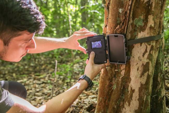 Instalação de câmera entregue pelo Governo do Estado para monitoramento de fauna silvestre Instalação de câmera entregue pelo Governo do Estado para monitoramento de fauna silvestre