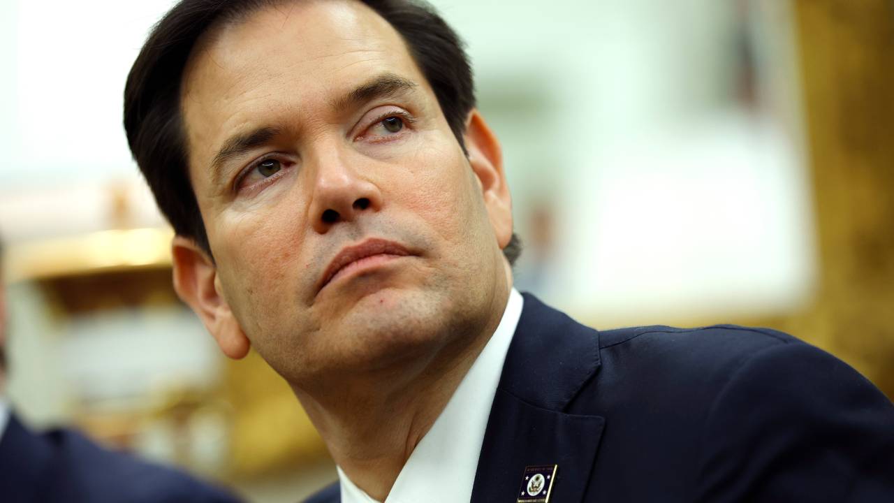 WASHINGTON, DC - APRIL 07: U.S. Secretary of State Marco Rubio attends a meeting with U.S. President Donald Trump and Israeli Prime Minister Benjamin in the Oval Office of the White House on April 7, 2025 in Washington, DC. President Trump is meeting with Netanyahu to discuss ongoing efforts to release Israeli hostages from Gaza and newly imposed U.S. tariffs. (Photo by Kevin Dietsch/Getty Images)