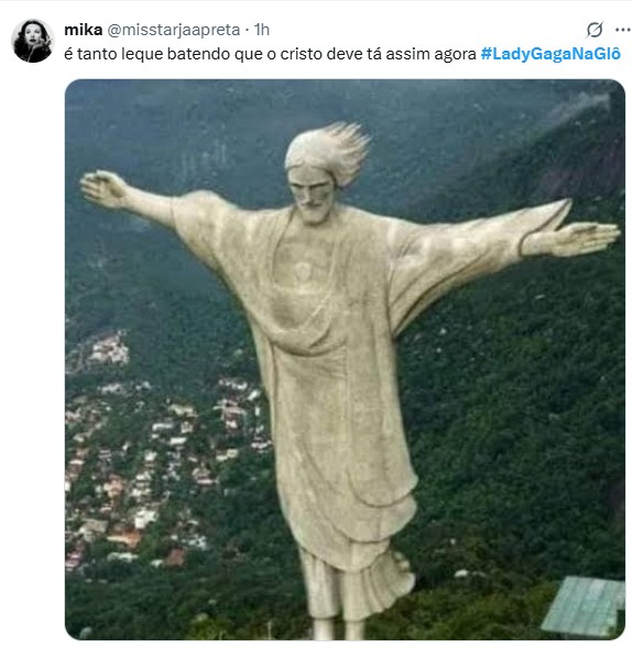 Usuária do X faz meme com Cristo Redentor relacionado a show de Lady Gaga