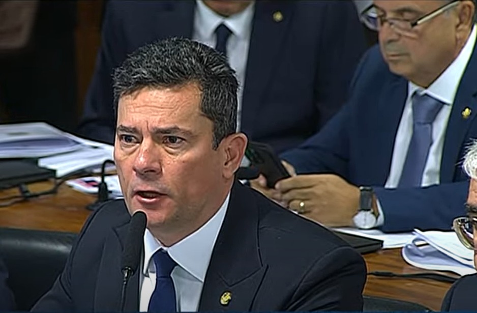 O senador Sergio Moro (União Brasil-PR), durante bate-boca com o ministro da Previdência Social, Wolney Queiroz