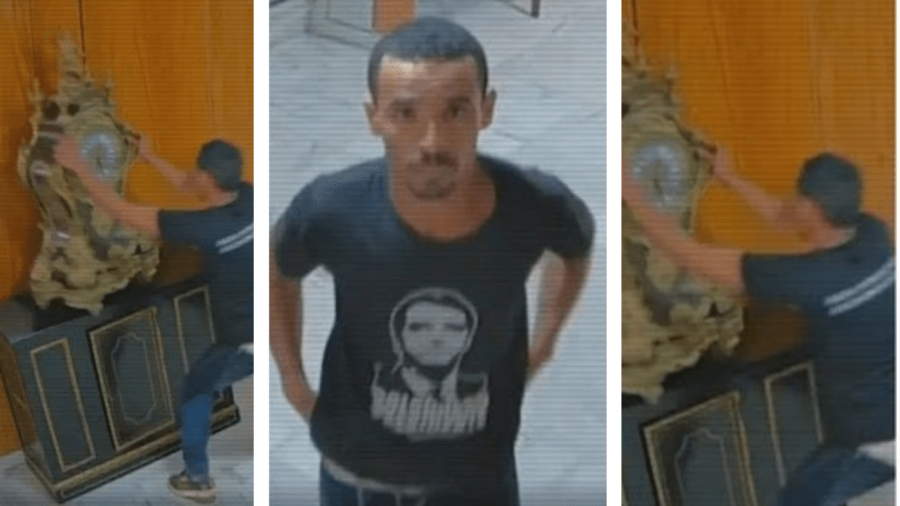 Homem destrói relógio de Dom João sexto, no prédio da Presidência da República, em 8 de Janeiro de 2023