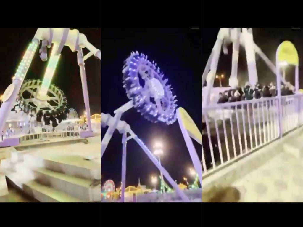 Vídeo captura instante em que atração de parque de diversões saudita quebra e fere 23