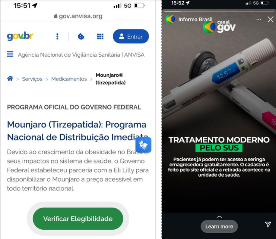 Anúncio falso de Mounjaro em programa do governo