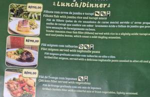 Cardápio de restaurante da Blue Zone: preços assustaram