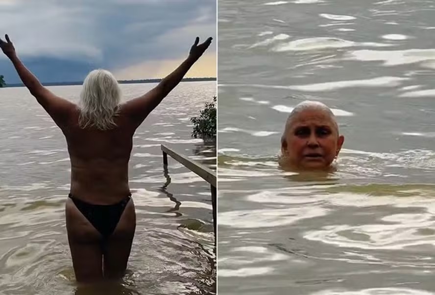 Fafá de Belém faz topless em rio de Belém durante a COP30