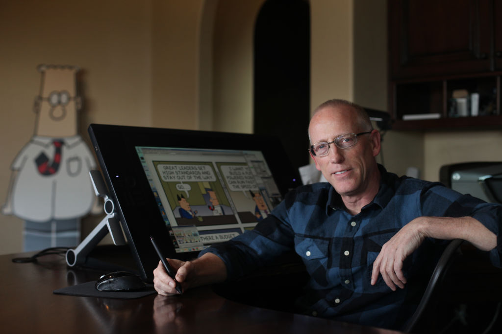 Scott Adams, cartoonist and author and creator of “Dilbert”, poses for a portrait in his home office on Monday, January 6, 2014  in Pleasanton, Calif. Adams has published a new memoir “How to Fail at Almost Everything and Still Win Big: Kind of the Story